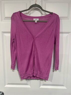 LOFT Pink Button-Front Lightweight Cardigan